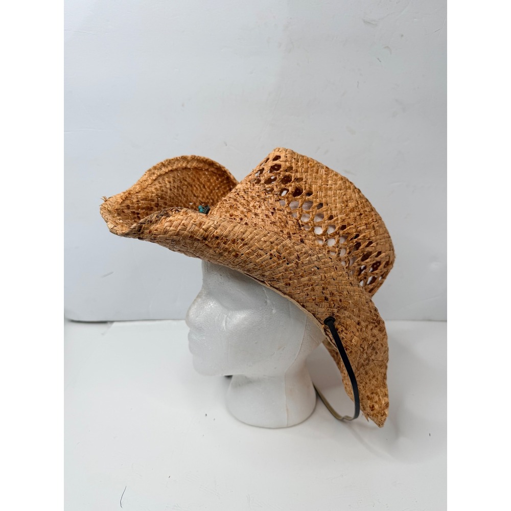 Run A Muck Straw Cowboy Hat L/XL Western Raffia Beach Sun Hat Chin Strap - Picture 8 of 14